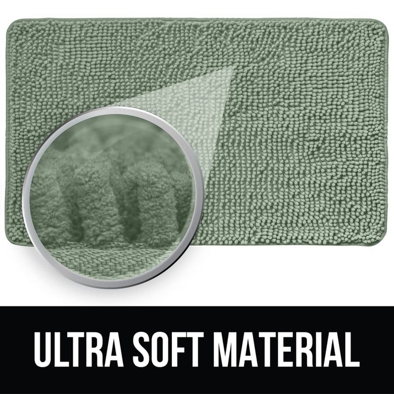 KANGAROO Bathroom Rugs, Chenille Soft Absorbent Bath Rug, Shaggy Shower Mat, Quick Dry Machine Wash Bathmat, Plush Carpet Mats for Tub, Bathtub and Room Home Decor Accessories, 60x24, Sage - Image 3